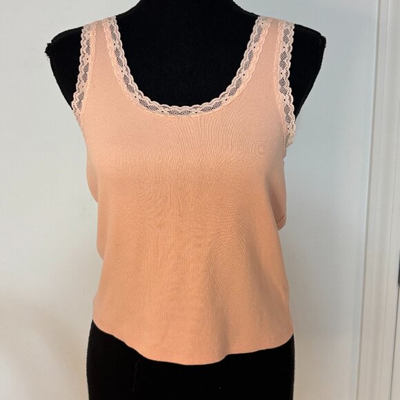 Abound Peach Orange Ribbed Tank‎ Top with Lace Trim - Size XL - NWOT - Picture 1 of 6